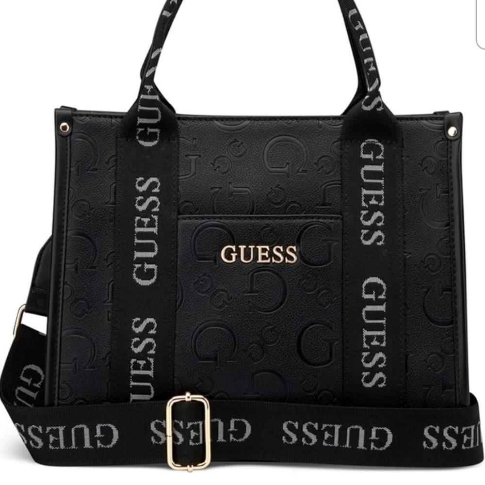 GUESS Black Embossed Logo Tote